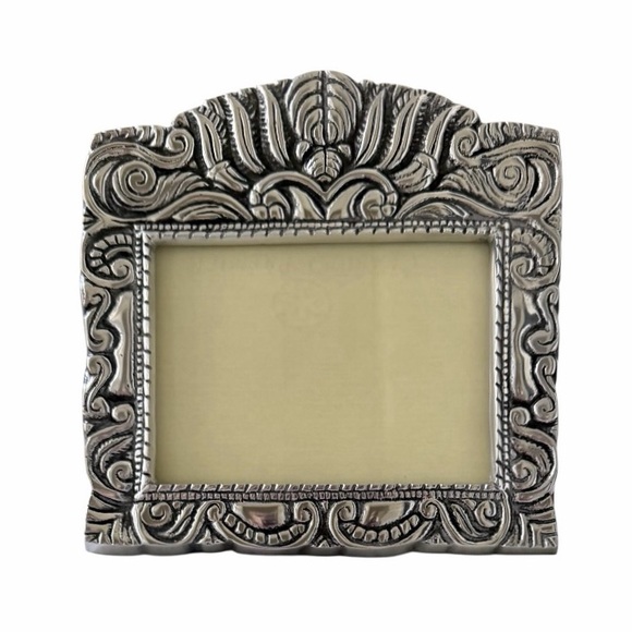 Hecho en Mexico Pewter Ornate Large Picture Frame with Wood Easel Back
